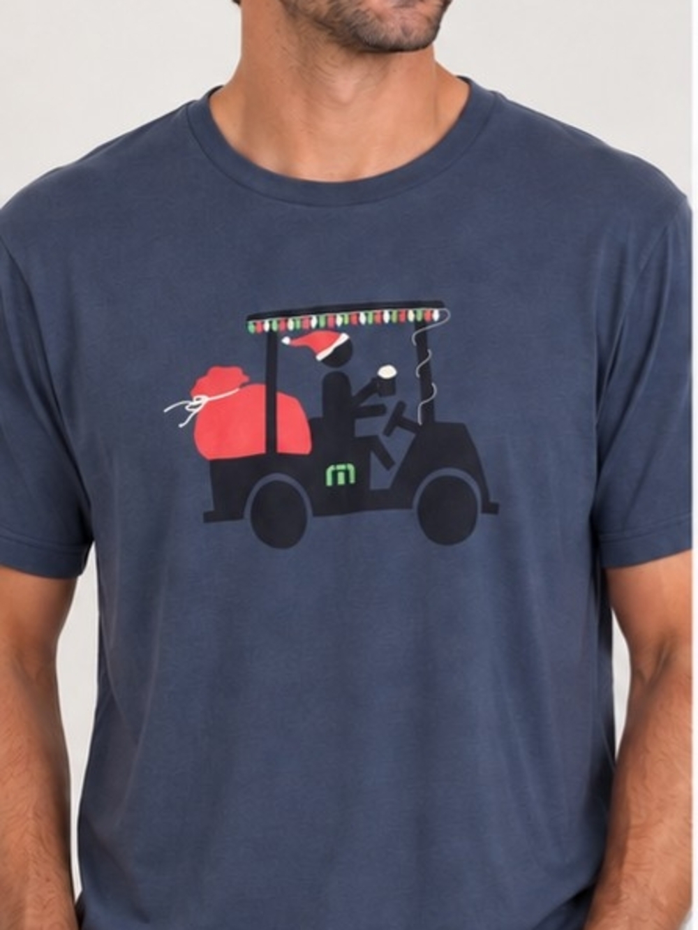 TravisMathew Men’s XL Christmas Santa Golf Cart Graphic T-Shirt Navy Holiday